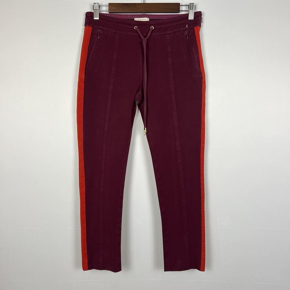 Anthropologie Burgundy Side Stripe Jogger Pants Sporty Chic Pull-On Trousers 4 - Picture 5 of 12